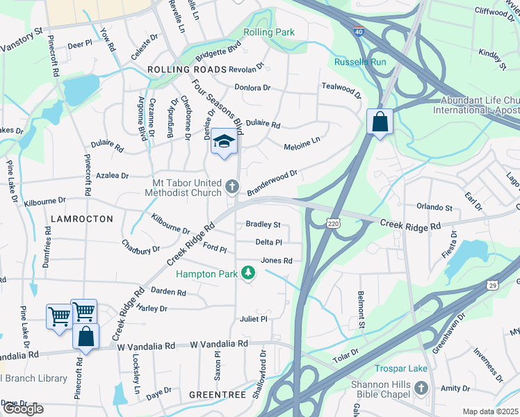 map of restaurants, bars, coffee shops, grocery stores, and more near 2129 Tabor Street in Greensboro