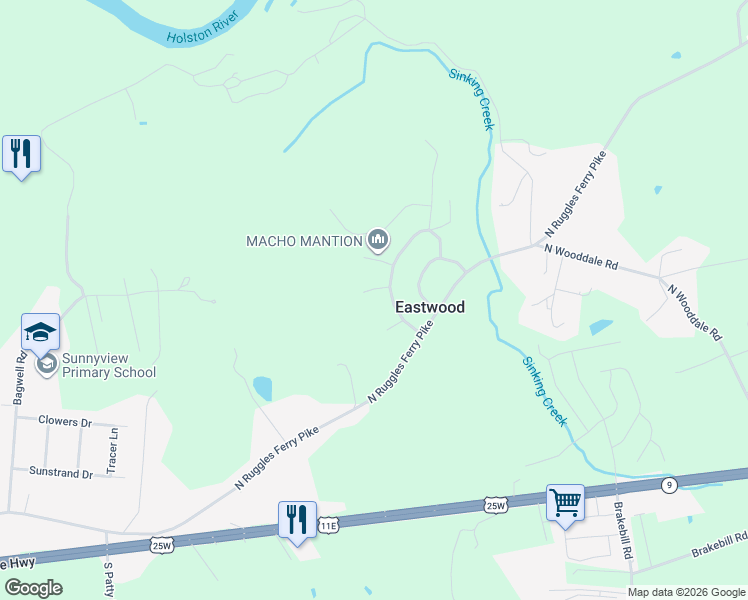 map of restaurants, bars, coffee shops, grocery stores, and more near 7315 Beechleaf Road in Knoxville
