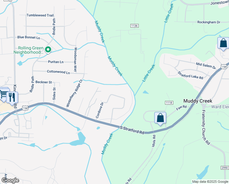 map of restaurants, bars, coffee shops, grocery stores, and more near 4429 Bryn Mawr Lane in Winston-Salem