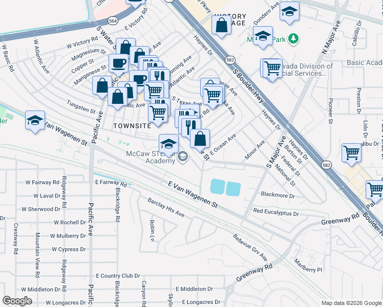 map of restaurants, bars, coffee shops, grocery stores, and more near 331 Tin Street in Henderson