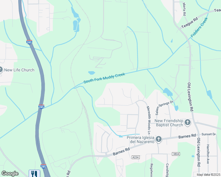 map of restaurants, bars, coffee shops, grocery stores, and more near 3940 Muddy Creek Drive in Winston-Salem