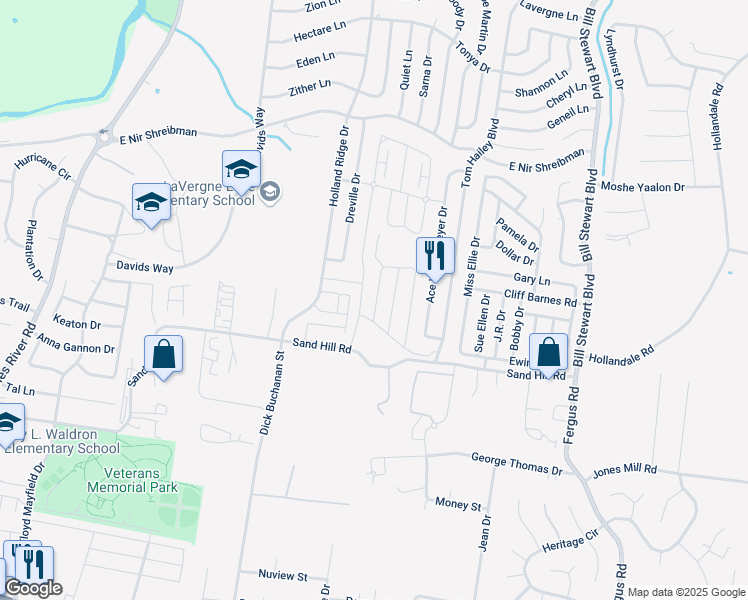 map of restaurants, bars, coffee shops, grocery stores, and more near 4023 Cody Drive in La Vergne