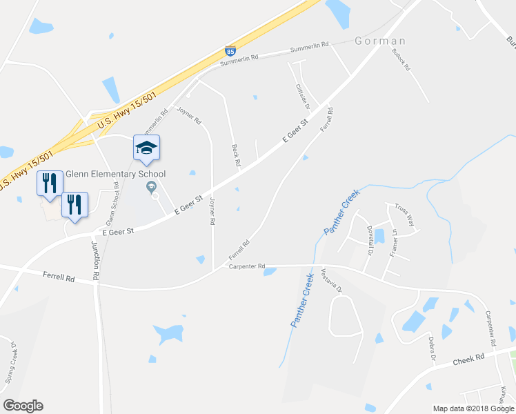 map of restaurants, bars, coffee shops, grocery stores, and more near 2601 Ferrell Road in Durham