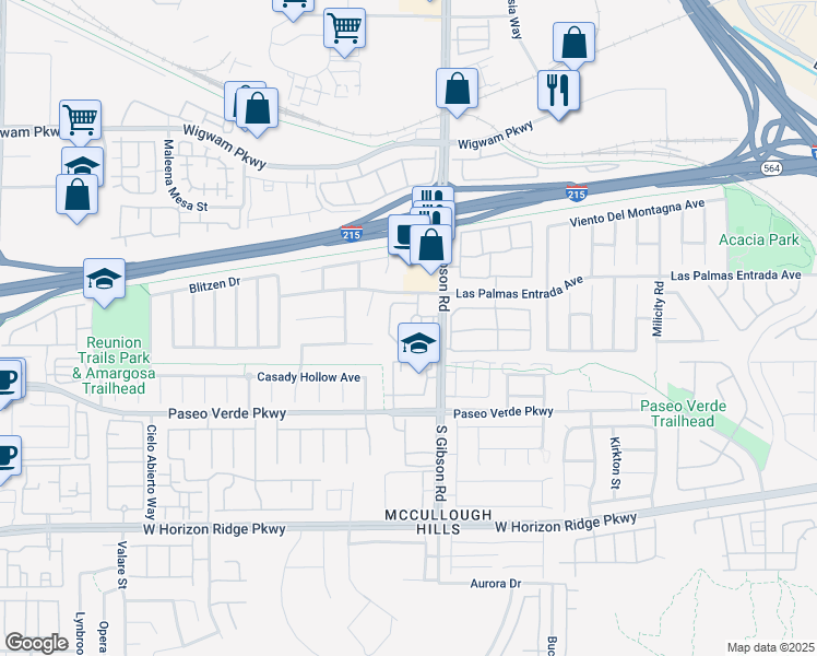 map of restaurants, bars, coffee shops, grocery stores, and more near 1001 Las Palmas Entrada Avenue in Henderson