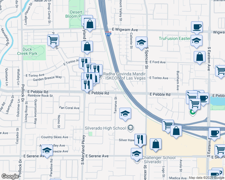 map of restaurants, bars, coffee shops, grocery stores, and more near 1450 East Pebble Road in Las Vegas