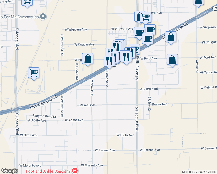 map of restaurants, bars, coffee shops, grocery stores, and more near 5186 Caprock Canyon Avenue in Las Vegas