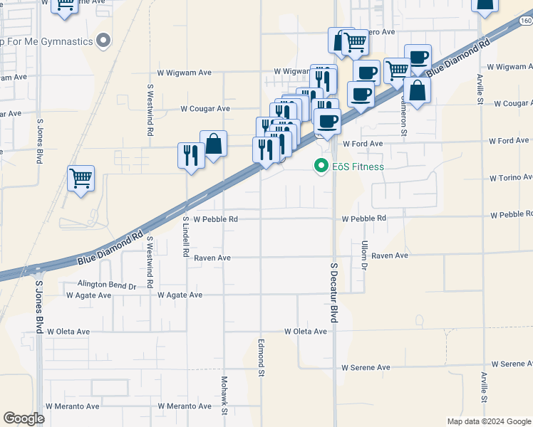 map of restaurants, bars, coffee shops, grocery stores, and more near 5187 Caprock Canyon Avenue in Las Vegas