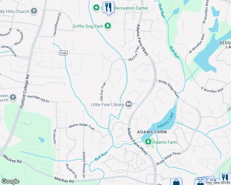 map of restaurants, bars, coffee shops, grocery stores, and more near 12 Archer Court in Greensboro