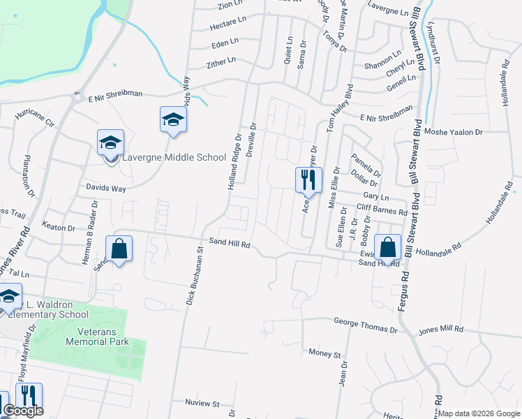 map of restaurants, bars, coffee shops, grocery stores, and more near 219 Renwick Drive in La Vergne