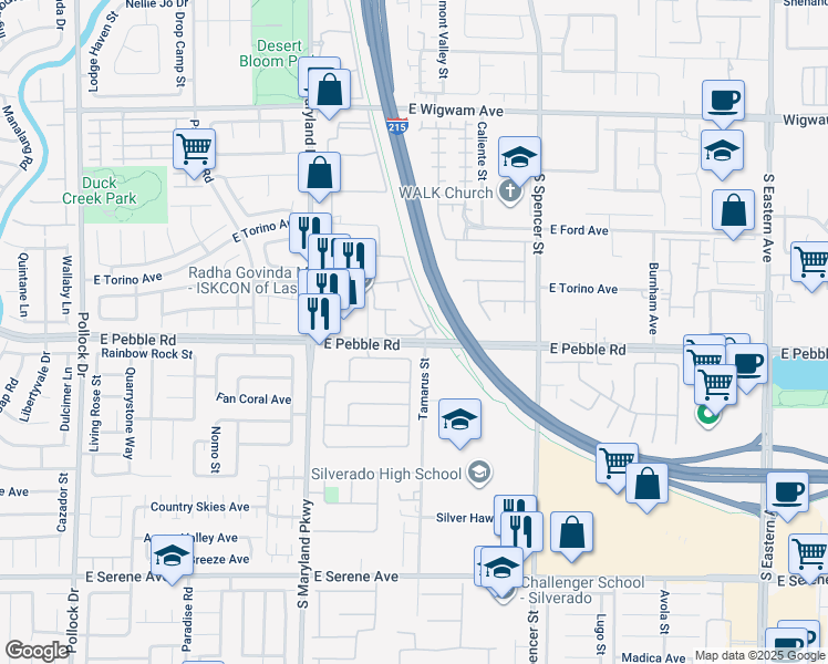 map of restaurants, bars, coffee shops, grocery stores, and more near 1450 East Pebble Road in Las Vegas