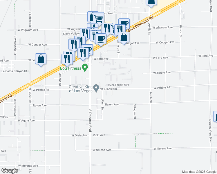 map of restaurants, bars, coffee shops, grocery stores, and more near 4755 Deer Forest Avenue in Las Vegas