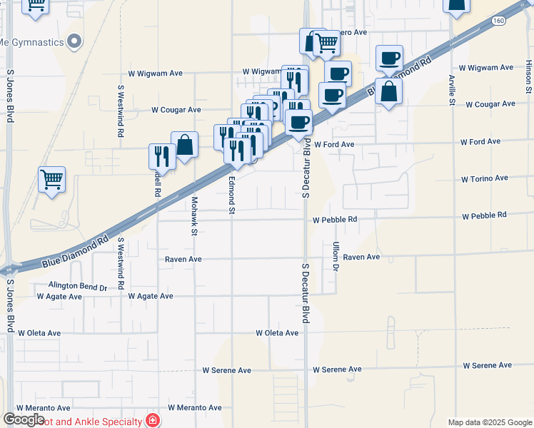 map of restaurants, bars, coffee shops, grocery stores, and more near 5057 Caprock Canyon Avenue in Las Vegas