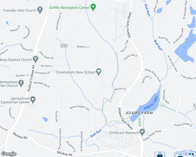 map of restaurants, bars, coffee shops, grocery stores, and more near 5911 Old Fox Trail in Greensboro