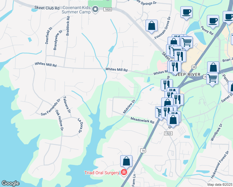 map of restaurants, bars, coffee shops, grocery stores, and more near 2310 Hemlock Drive in High Point