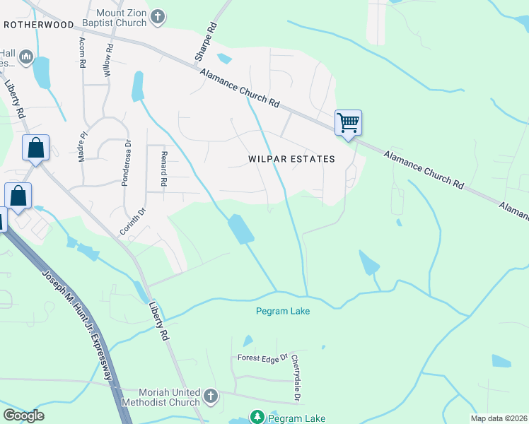 map of restaurants, bars, coffee shops, grocery stores, and more near 2703 Kilpatrick White Road in Greensboro