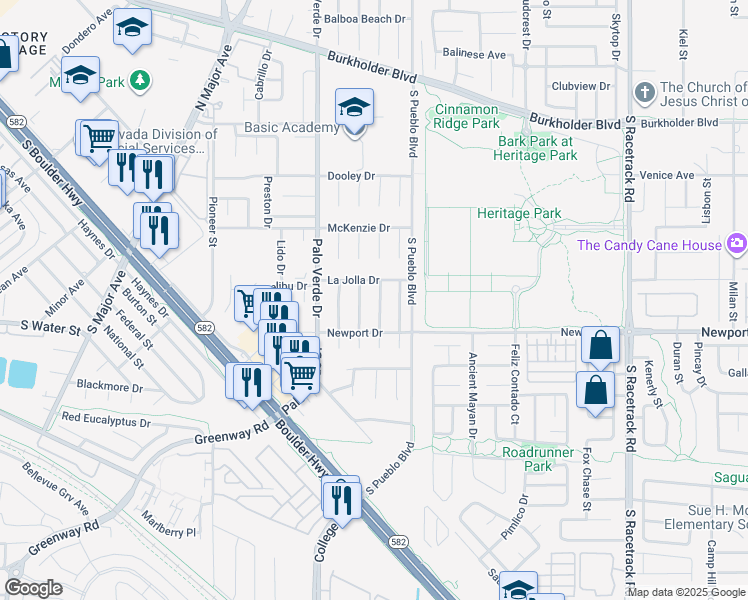 map of restaurants, bars, coffee shops, grocery stores, and more near 133 Sterling Drive in Henderson