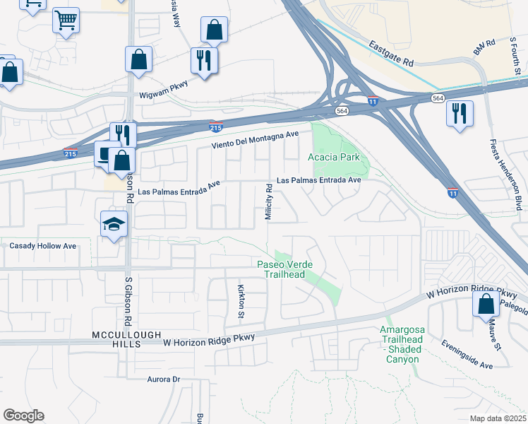 map of restaurants, bars, coffee shops, grocery stores, and more near 99 Milicity Road in Henderson