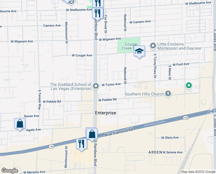map of restaurants, bars, coffee shops, grocery stores, and more near 6815 West Torino Avenue in Las Vegas