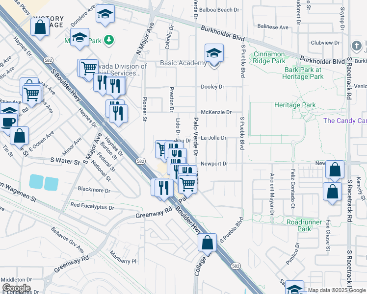 map of restaurants, bars, coffee shops, grocery stores, and more near 160 Lido Circle in Henderson