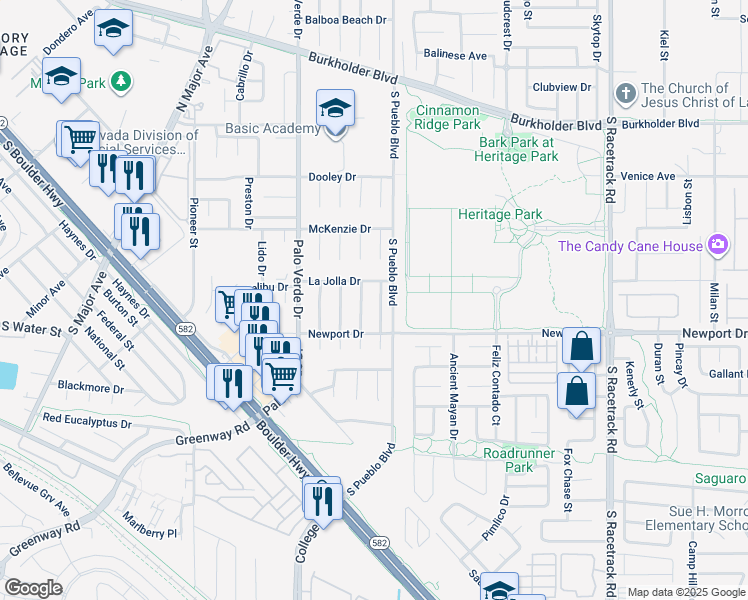 map of restaurants, bars, coffee shops, grocery stores, and more near 133 Bosworth Drive in Henderson