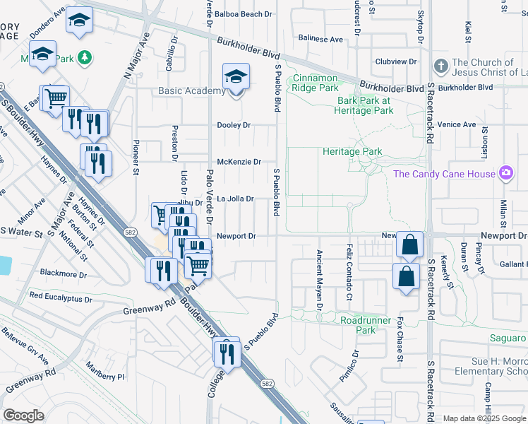 map of restaurants, bars, coffee shops, grocery stores, and more near 133 Bosworth Drive in Henderson
