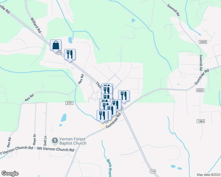 map of restaurants, bars, coffee shops, grocery stores, and more near 4760 Merriweather Road in Winston-Salem