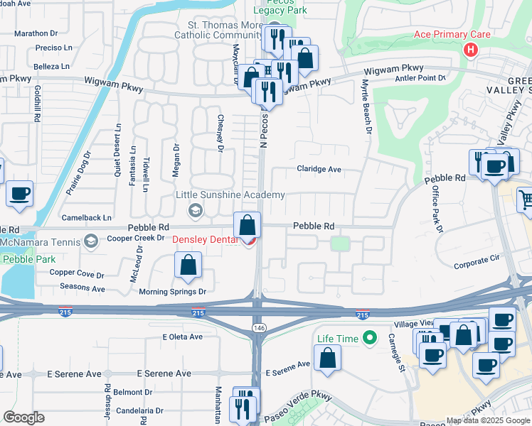 map of restaurants, bars, coffee shops, grocery stores, and more near 7 Bishopsgate Terrace in Henderson