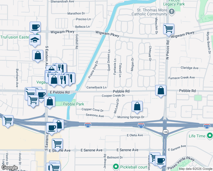 map of restaurants, bars, coffee shops, grocery stores, and more near 2802 Camelback Lane in Henderson