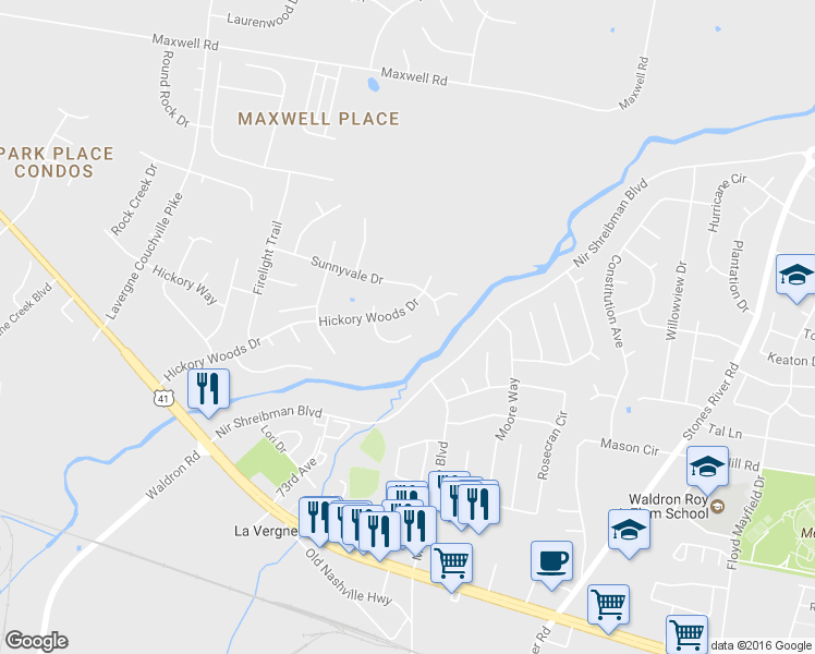 map of restaurants, bars, coffee shops, grocery stores, and more near 6725 Birchbrook Drive in Nashville