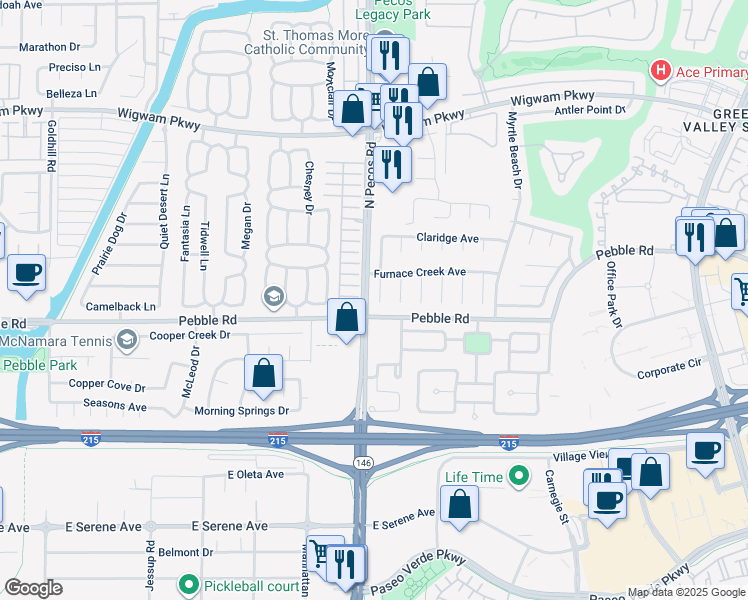 map of restaurants, bars, coffee shops, grocery stores, and more near 7 Bishopsgate Terrace in Henderson