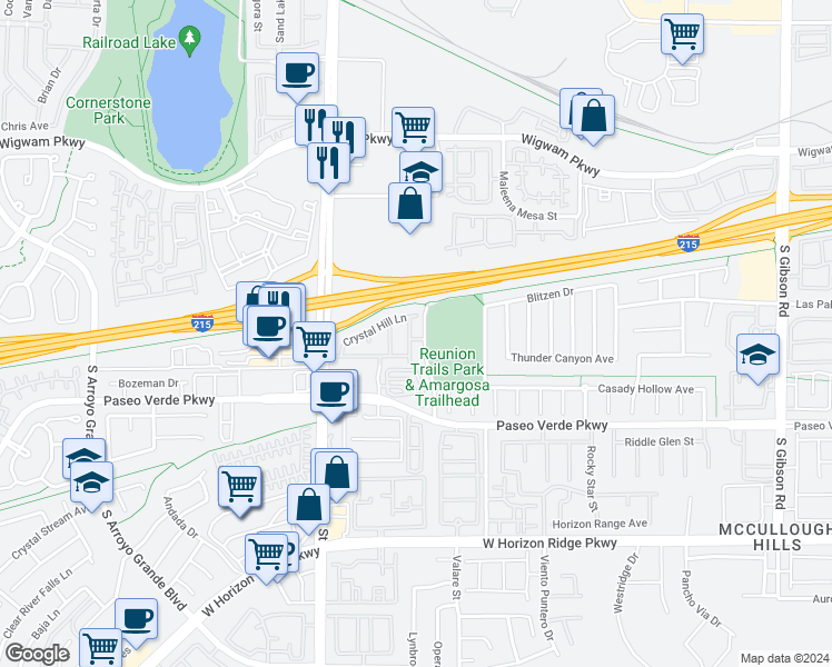 map of restaurants, bars, coffee shops, grocery stores, and more near 24 Hudson Canyon Street in Henderson