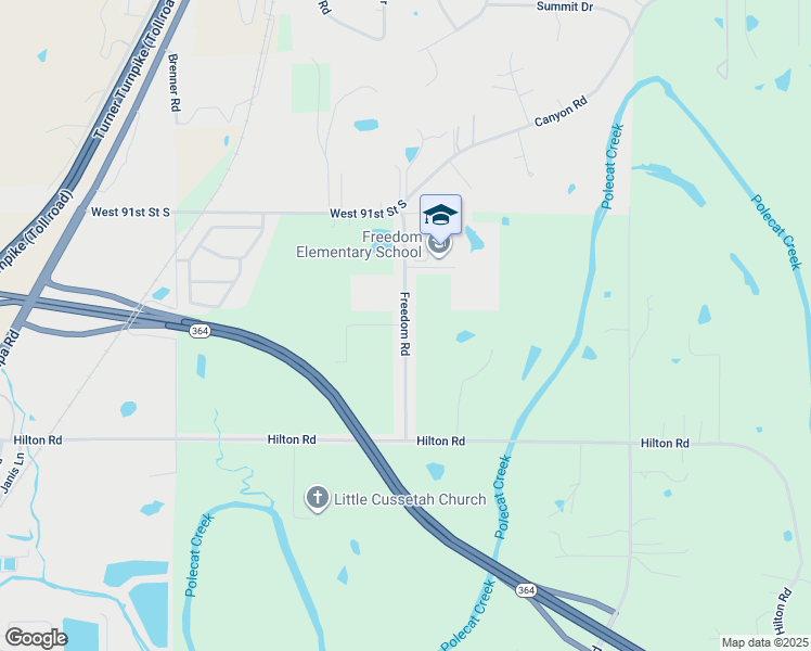 map of restaurants, bars, coffee shops, grocery stores, and more near Freedom Road in Sapulpa