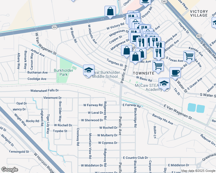 map of restaurants, bars, coffee shops, grocery stores, and more near 12 Patricia Way in Henderson