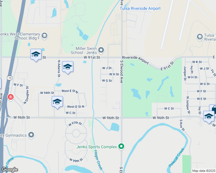 map of restaurants, bars, coffee shops, grocery stores, and more near 708 North Redbud Street in Jenks