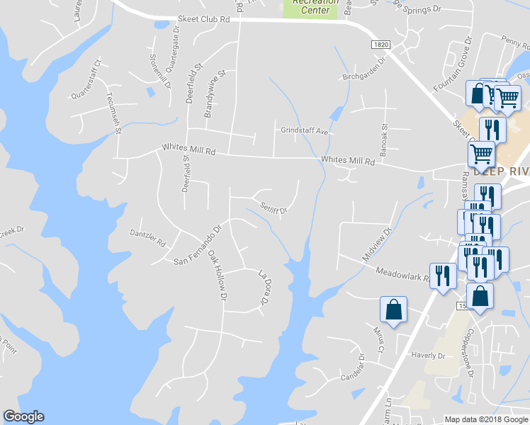 map of restaurants, bars, coffee shops, grocery stores, and more near 2204 Setliff Drive in High Point