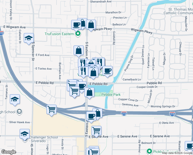 map of restaurants, bars, coffee shops, grocery stores, and more near 8826 South Eastern Avenue in Las Vegas