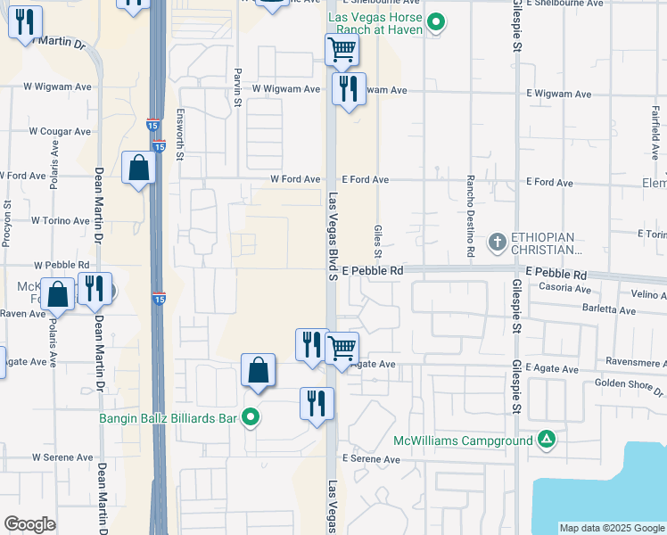 map of restaurants, bars, coffee shops, grocery stores, and more near 2 East Pebble Road in Las Vegas
