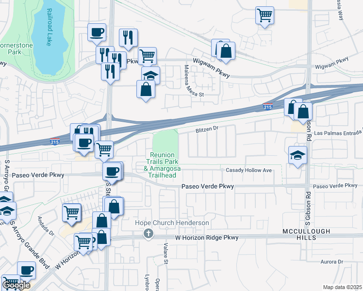 map of restaurants, bars, coffee shops, grocery stores, and more near 28 Drawback Street in Henderson