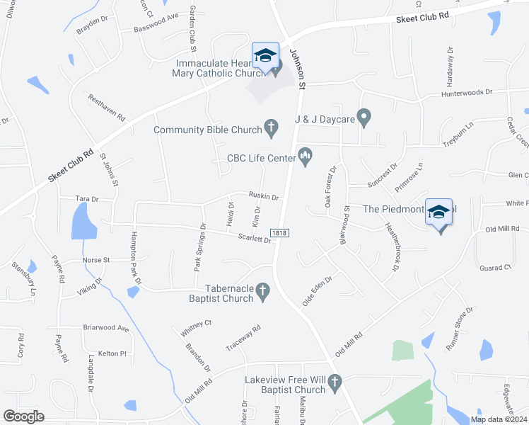map of restaurants, bars, coffee shops, grocery stores, and more near 3951 Johnson Street in High Point