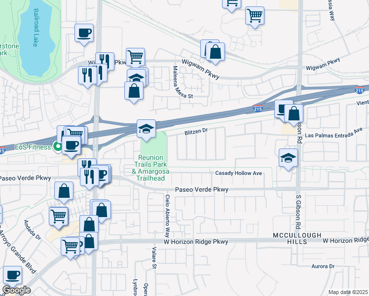 map of restaurants, bars, coffee shops, grocery stores, and more near 27 Painted View Street in Henderson