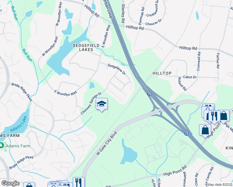 map of restaurants, bars, coffee shops, grocery stores, and more near 15 Hartsfield Ct in Greensboro
