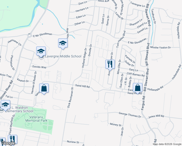 map of restaurants, bars, coffee shops, grocery stores, and more near 219 Renwick Drive in La Vergne