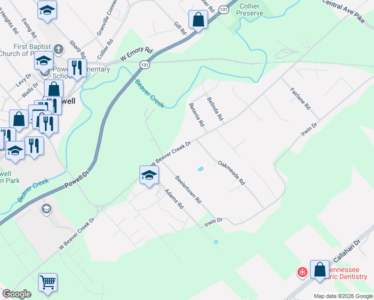 map of restaurants, bars, coffee shops, grocery stores, and more near 1308 West Beaver Creek Drive in Powell