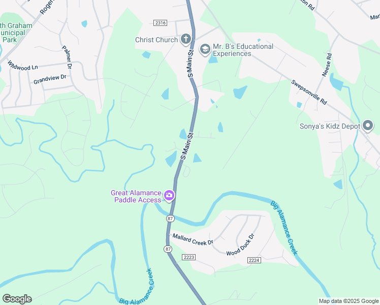 map of restaurants, bars, coffee shops, grocery stores, and more near 2018 South Main Street in Graham