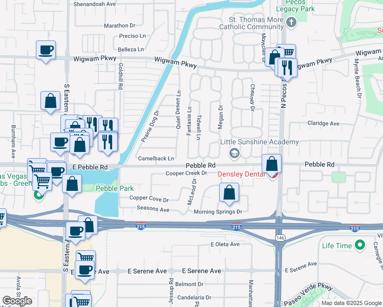 map of restaurants, bars, coffee shops, grocery stores, and more near 20 Fantasia Lane in Henderson