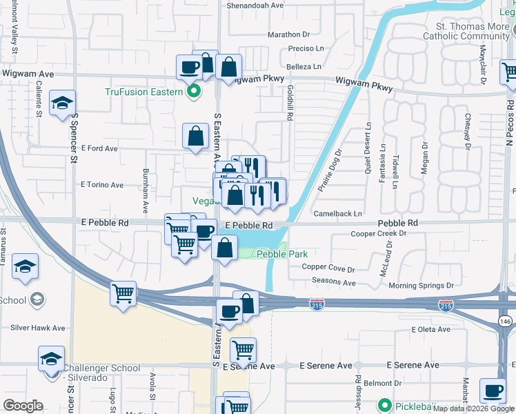 map of restaurants, bars, coffee shops, grocery stores, and more near 8826 South Eastern Avenue in Las Vegas