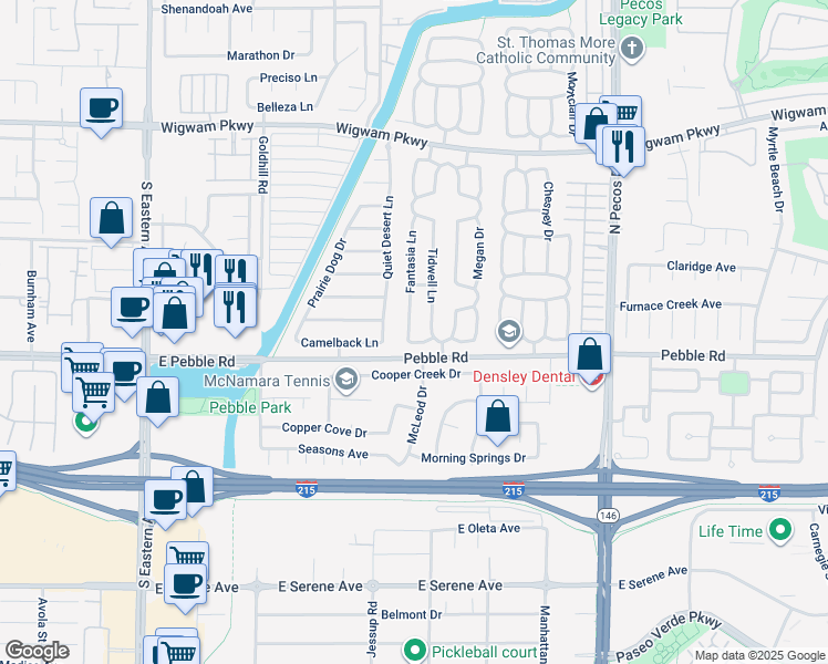 map of restaurants, bars, coffee shops, grocery stores, and more near 20 Fantasia Lane in Henderson
