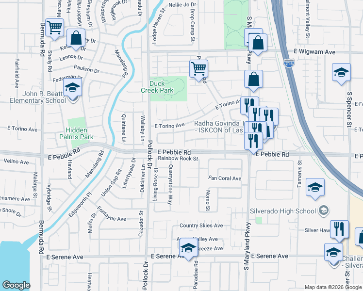 map of restaurants, bars, coffee shops, grocery stores, and more near 8875 Windsor Hill Way in Las Vegas