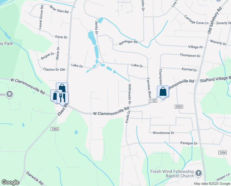 map of restaurants, bars, coffee shops, grocery stores, and more near 4144 Kennison Village Dr in Winston-Salem