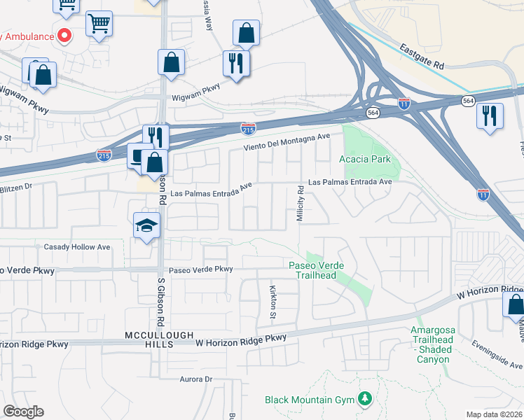 map of restaurants, bars, coffee shops, grocery stores, and more near 97 Autumn Day Street in Henderson